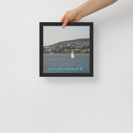 Beautiful River & Hills Sinari Framed poster with realestatematching24 with key Logo