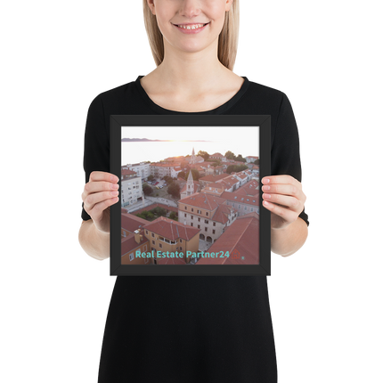 Roof Sunset View Framed poster with realestatepartner24 with house Logo