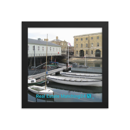 Boat on Water Framed poster with realestatematching24 with key Logo