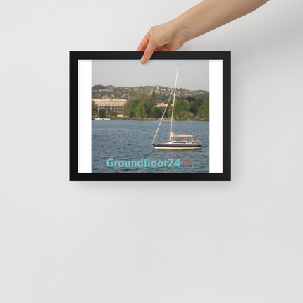 Boat on the River Framed poster with Groundfloor24 with House Logo