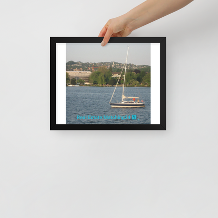 Boat on the River Framed poster with realestatematching24 with key Logo