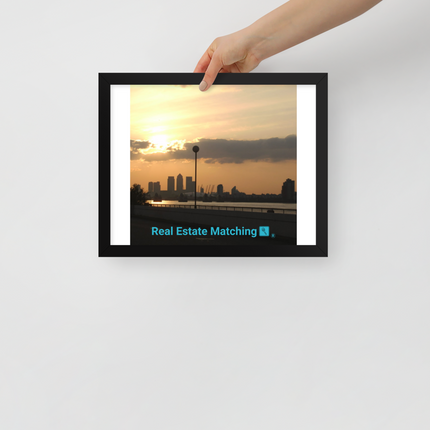 Majestic Sunset Framed poster with realestatematching with key Logo