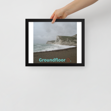 Waves and Sand Framed poster with Groundfloor with House Logo