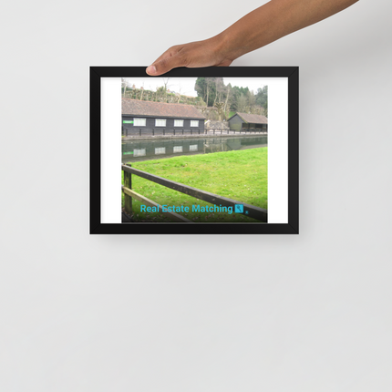 Lakeside Serenity Framed poster with realestatematching with key Logo