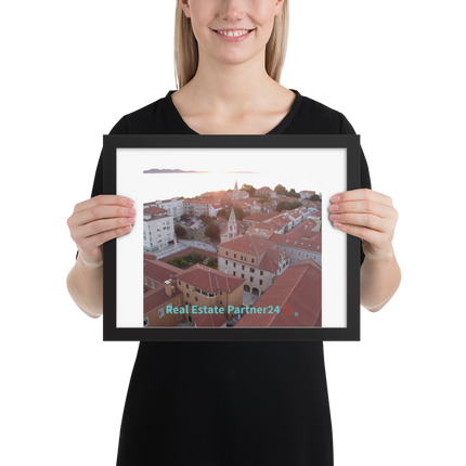Roof Sunset View Framed poster with realestatepartner24 with house Logo