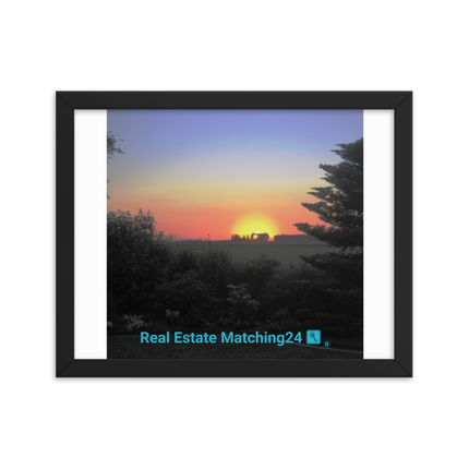 Beautiful Sunset Sinari Framed poster with realestatematching24 with key Logo