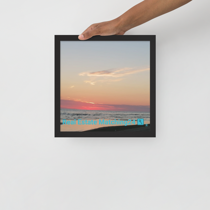 Sunset Sinari Framed poster with Real Estate Matching24 Logo