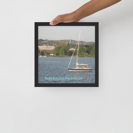 Boat on the River Framed poster with realestatepartner24 with house Logo