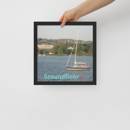 Boat on the River Framed poster with Groundfloor with House Logo