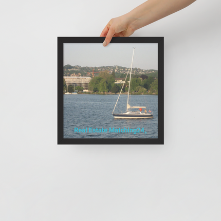 Boat on the River Framed poster with realestatematching24 without key Logo