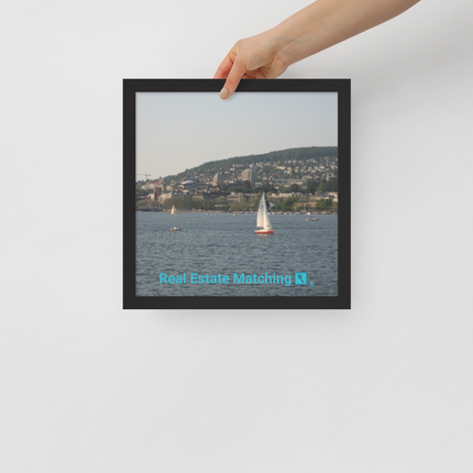 Beautiful River & Hills Sinari Framed poster with realestatematching with key Logo