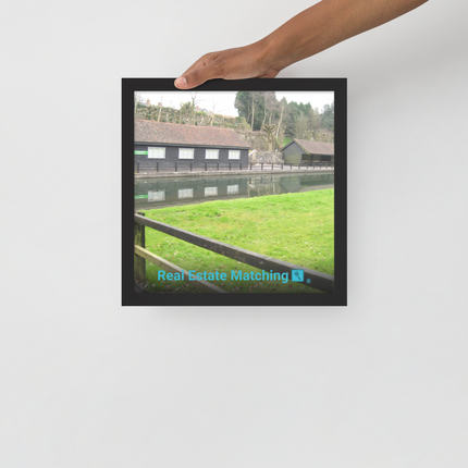 Lakeside Serenity Framed poster with realestatematching with key Logo