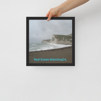 Waves and Sand Framed poster with realestatematching24 without key Logo