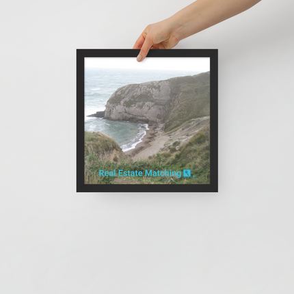 Sea & Hills Framed poster with realestatematching with key Logo