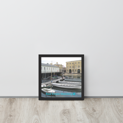 Boat on Water Framed poster with realestatematching with key Logo