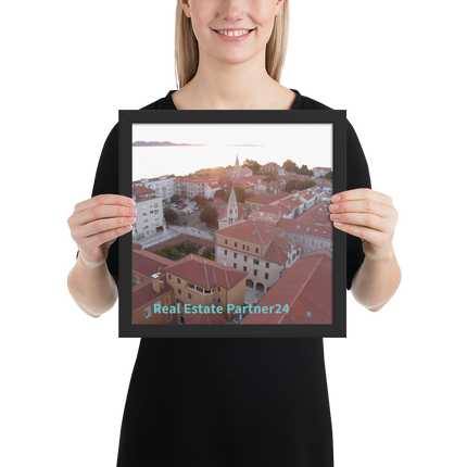 Roof Sunset View Framed poster with realestatepartner24 with house Logo
