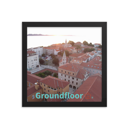 Roof Sunset View Framed poster with Groundfloor with House Logo