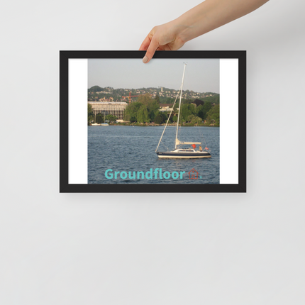 Boat on the River Framed poster with Groundfloor with House Logo