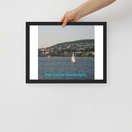 Beautiful River & Hills Sinari Framed poster with realestatematching24 without key Logo