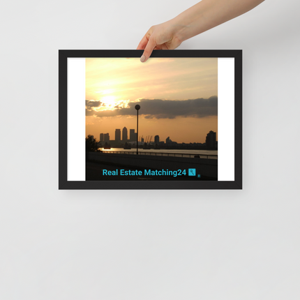 Majestic Sunset Framed poster with realestatematching24 with key Logo