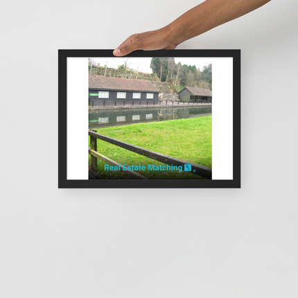 Lakeside Serenity Framed poster with realestatematching with key Logo