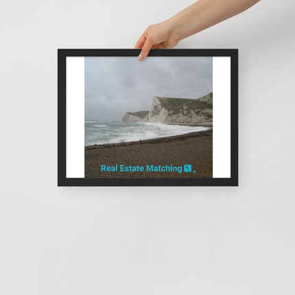 Waves and Sand Framed poster with realestatematching with key Logo