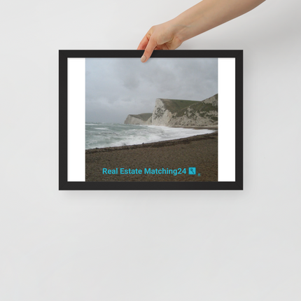 Waves and Sand Framed poster with realestatematching24 with key Logo
