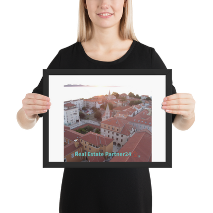 Roof Sunset View Framed poster with realestatepartner24 with house Logo