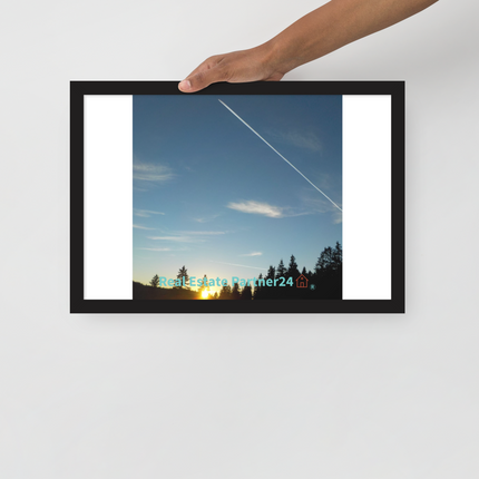 Attractive Sunset Sinari Framed poster with realestatepartner24 with house Logo