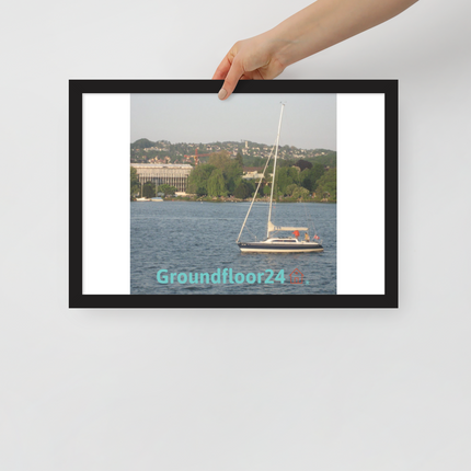 Boat on the River Framed poster with Groundfloor24 with House Logo