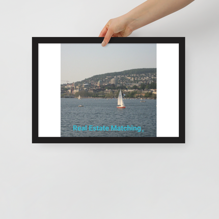 Beautiful River & Hills Sinari Framed poster with realestatematching without key Logo