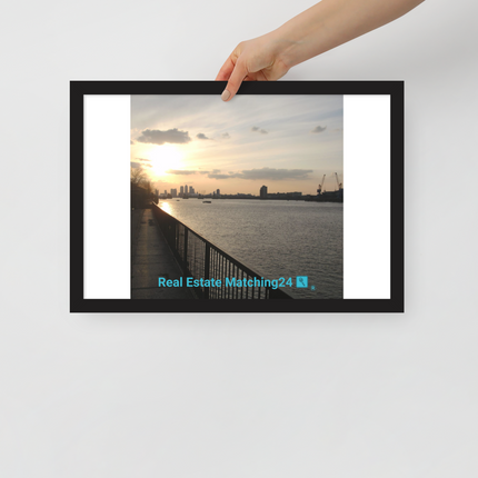 Awesome River View Framed poster with realestatematching24 with key Logo