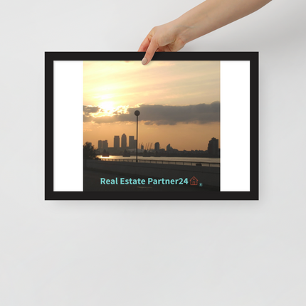 Majestic Sunset Framed poster with realestatepartner24 with house Logo