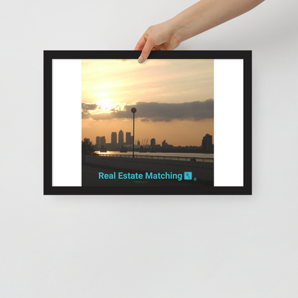 Majestic Sunset Framed poster with realestatematching with key Logo