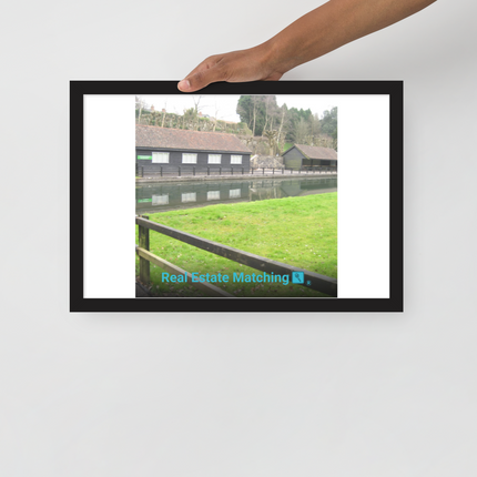 Lakeside Serenity Framed poster with realestatematching with key Logo