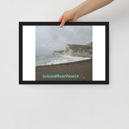 Waves and Sand Framed poster with groundfloorview24 with House Logo
