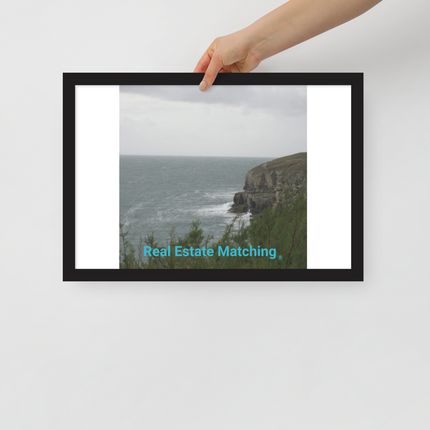 Seaside Serenity Framed poster with realestatematching without key Logo