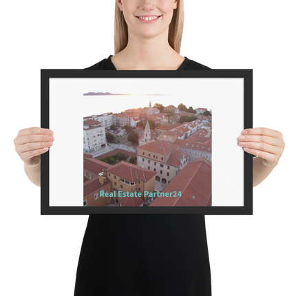 Roof Sunset View Framed poster with realestatepartner24 with house Logo