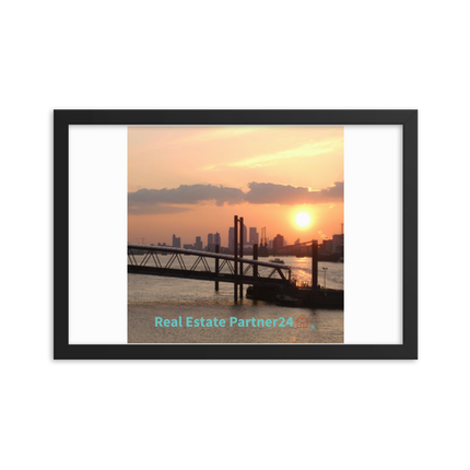 Evening Glow Framed poster with realestatepartner24 with house Logo
