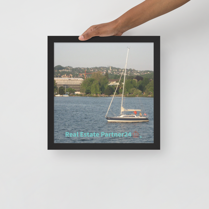 Boat on the River Framed poster with realestatepartner24 with house Logo