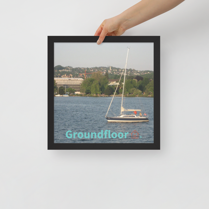 Boat on the River Framed poster with Groundfloor with House Logo