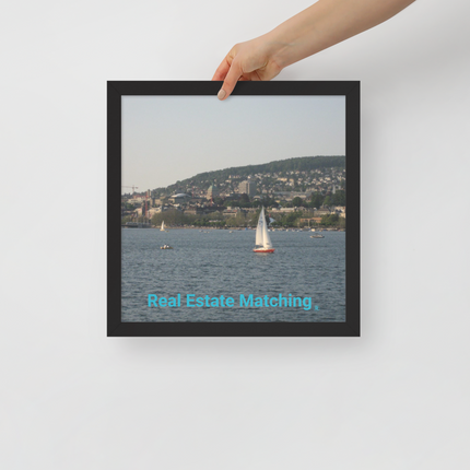 Beautiful River & Hills Sinari Framed poster with realestatematching without key Logo