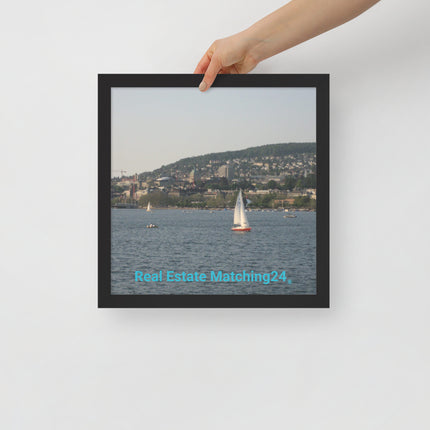 Beautiful River & Hills Sinari Framed poster with realestatematching24 without key Logo
