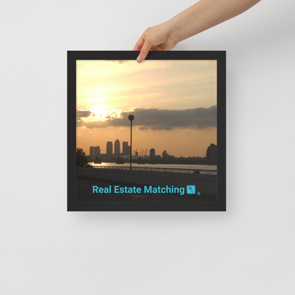 Majestic Sunset Framed poster with realestatematching with key Logo