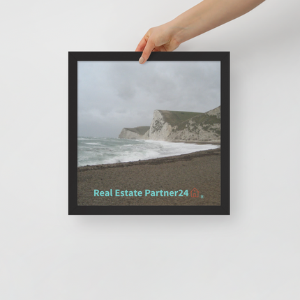 Waves and Sand Framed poster with realestatepartner24 with house Logo