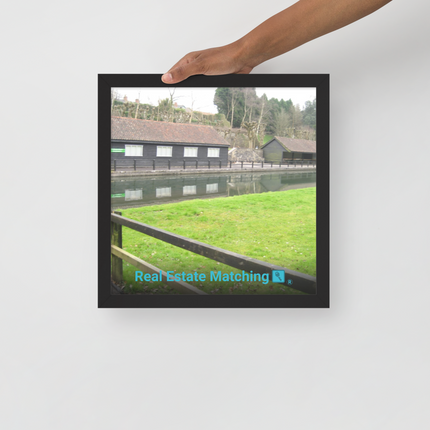 Lakeside Serenity Framed poster with realestatematching with key Logo
