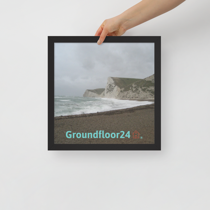 Waves and Sand Framed poster with Groundfloor24 with House Logo