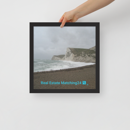 Waves and Sand Framed poster with realestatematching24 with key Logo