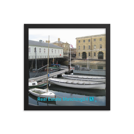 Boat on Water Framed poster with realestatematching24 with key Logo