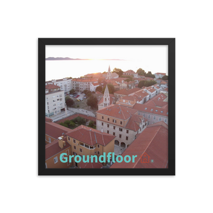 Roof Sunset View Framed poster with Groundfloor with House Logo